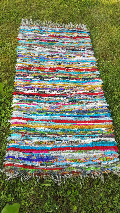 Rainbow hand woven wool rug, colorful wool rug