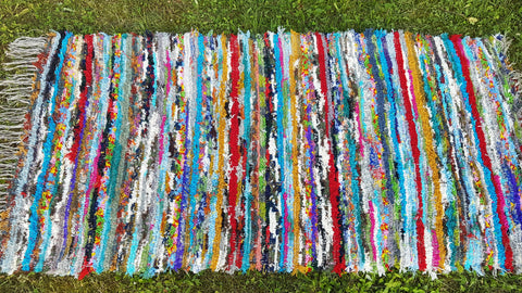 Rainbow hand woven wool rug, colorful wool rug