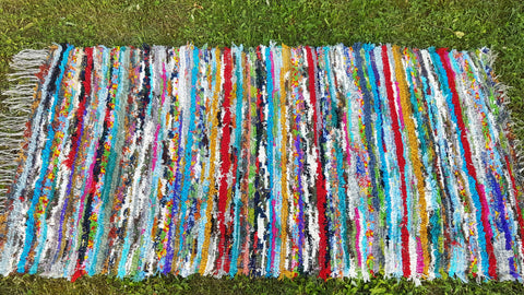 Rainbow hand woven wool rug, colorful wool rug