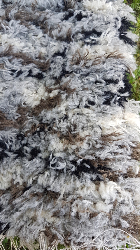 Super fluffy gray+brown+white+black rug, Hand woven Eco Rug, Wool Carpet, Rustic Handwoven wool rug