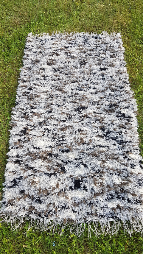 Super fluffy gray+brown+white+black rug, Hand woven Eco Rug, Wool Carpet, Rustic Handwoven wool rug
