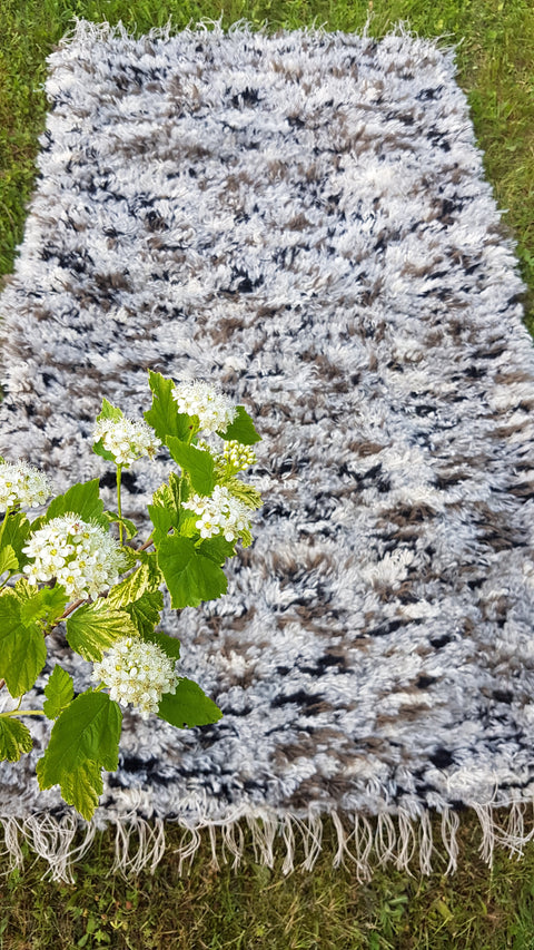 Super fluffy gray+brown+white+black rug, Hand woven Eco Rug, Wool Carpet, Rustic Handwoven wool rug