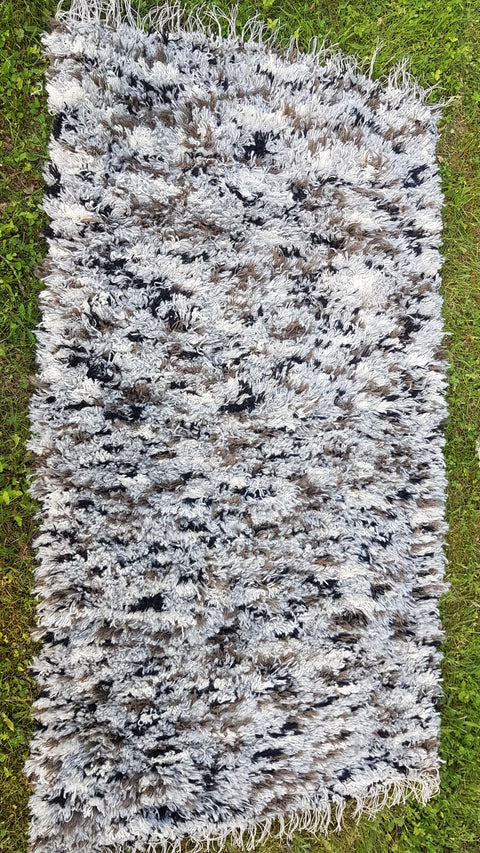 Super fluffy gray+brown+white+black rug, Hand woven Eco Rug, Wool Carpet, Rustic Handwoven wool rug