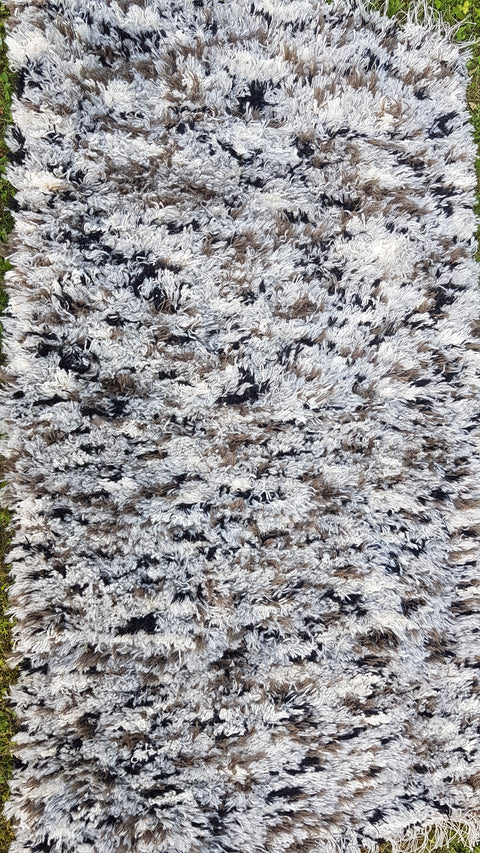 Super fluffy gray+brown+white+black rug, Hand woven Eco Rug, Wool Carpet, Rustic Handwoven wool rug