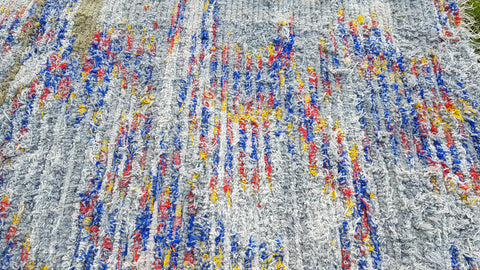 Colorful hand woven wool rug, Gray, blue, yellow woven rug, bohemian rug.