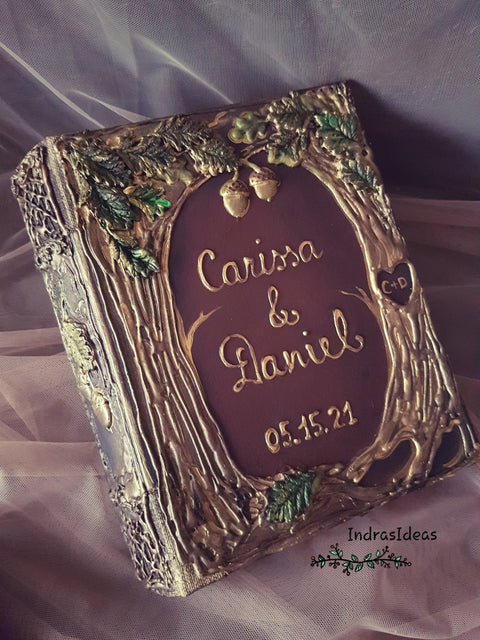 Rustic Golden tree Arch wedding guest book and set