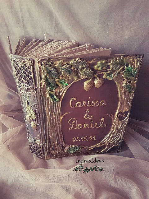 Rustic Golden tree Arch wedding guest book and set