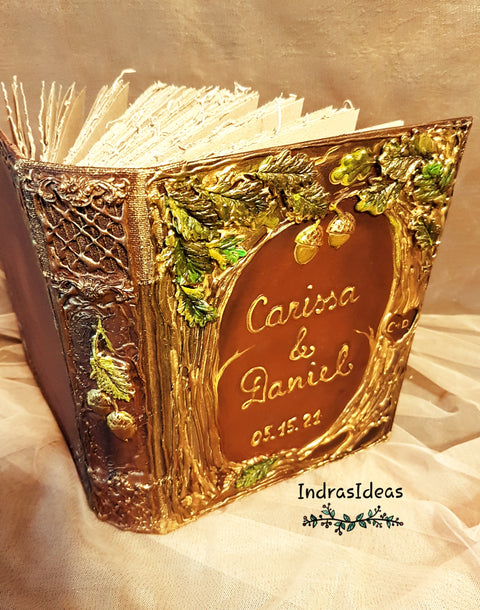 Rustic Golden tree Arch wedding guest book and set