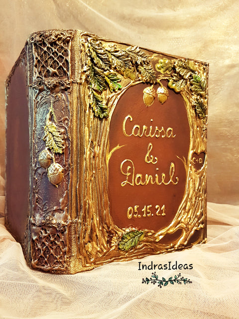 Rustic Golden tree Arch wedding guest book and set