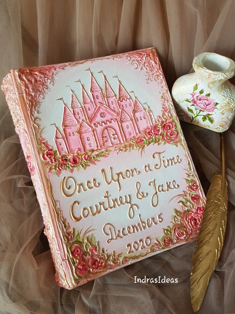 Pink castle wedding guest book and set