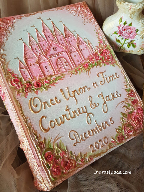 Pink castle wedding guest book and set