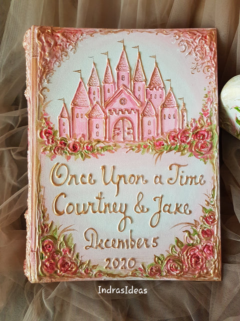 Pink castle wedding guest book and set