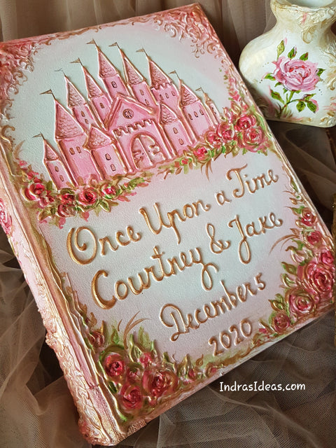 Pink castle wedding guest book and set