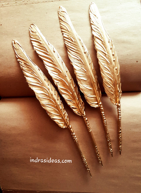 Gold feather Pen and Penholder Set
