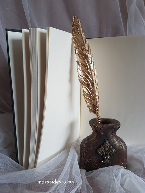 Gold feather Pen and Penholder Set