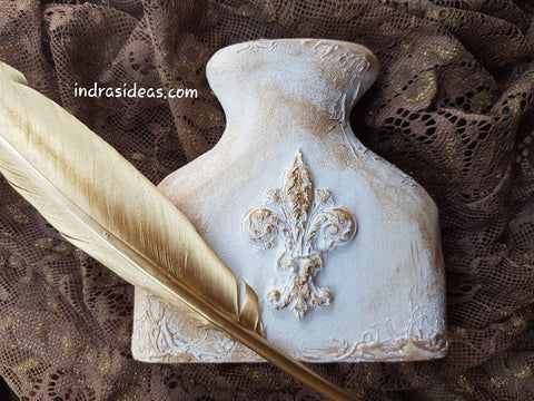 Gold feather Pen and Penholder Set