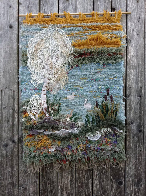 White Birch Tree Marsh Tapestry