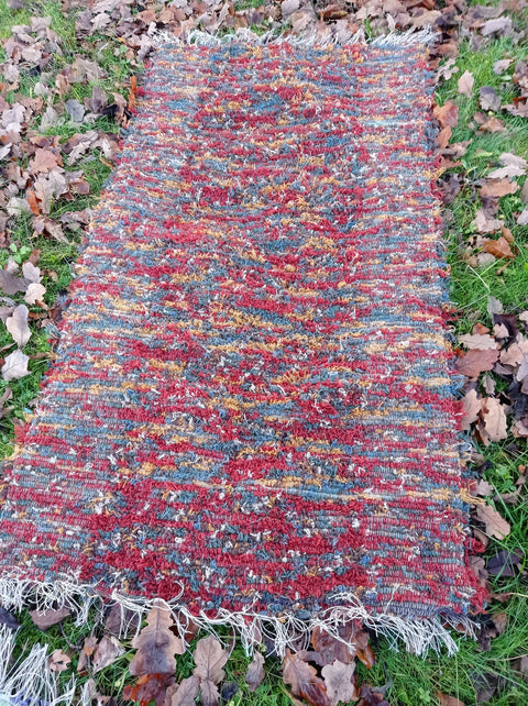 Fluffy carpet; Red +Blue+ Yellow; Brown + White; Loomed Rug; 154x85cm
