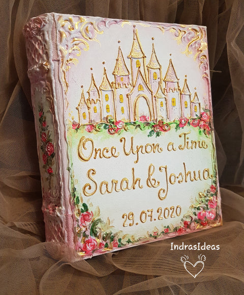 Pink castle wedding guest book and set