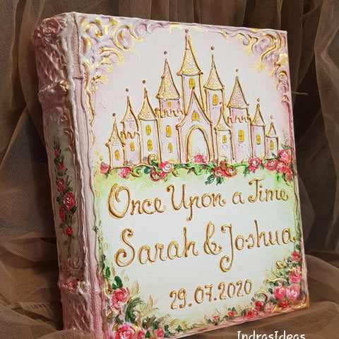 Pink castle wedding guest book and set