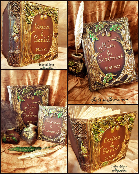 Rustic Golden tree Arch wedding guest book and set