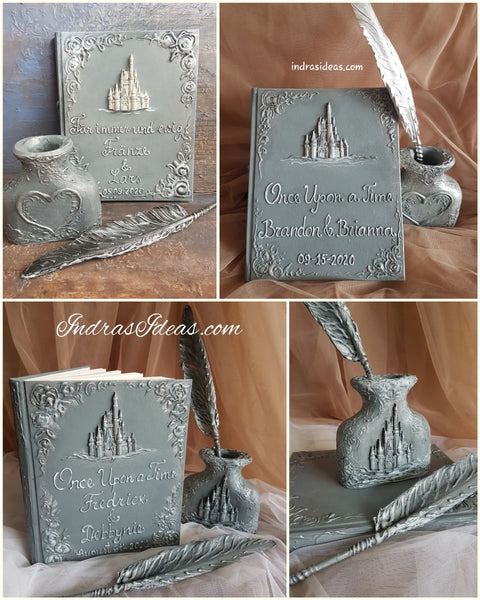 Silver Cinderella's Castle Wedding guest book and set