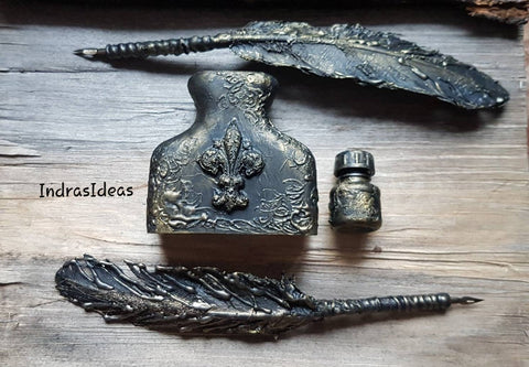 Tarnished dark gold Dip Pen SET