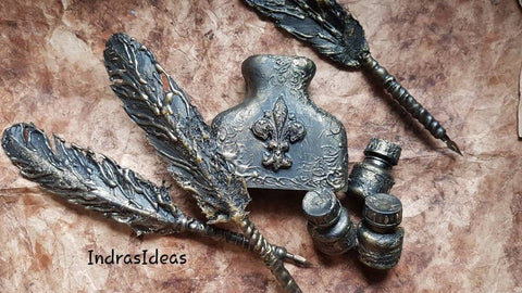 Tarnished dark gold Dip Pen SET