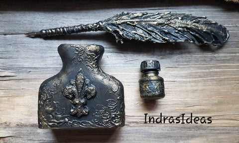 Tarnished dark gold Dip Pen SET