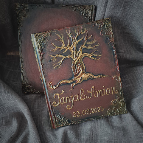 Tree of life Wedding Guest book with Personalized name and date. Small and Large book and set