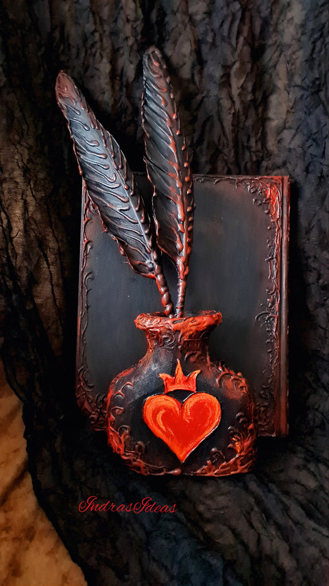 Black red heart, crown Quinceañera  guest book, gothic wedding guest book, all size book.