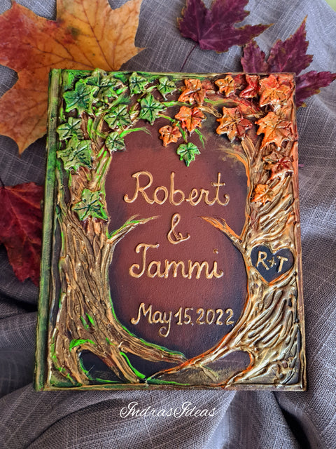 Colorful tree with initials, fall event guest book, wedding, quinceanera guest book. All size book and set.