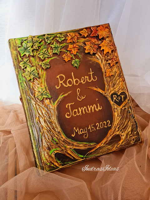 Colorful tree with initials, fall event guest book, wedding, quinceanera guest book. All size book and set.