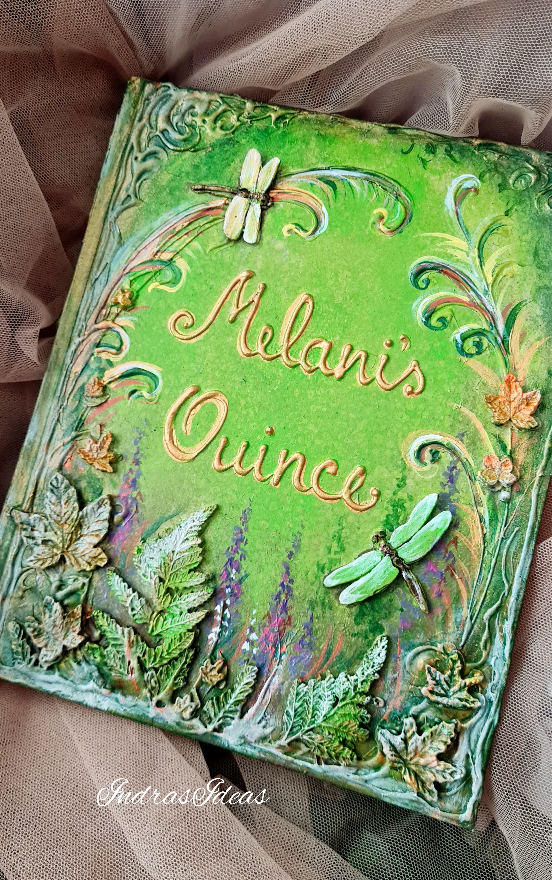 Quinceanera guest book with dragonfly, enchanted forest event
