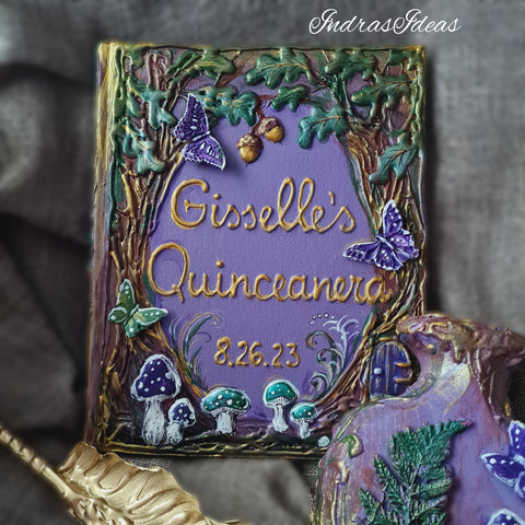 Purple Guest book with mushrooms and butterflies in a fairy forest. All Sizes Book and Set