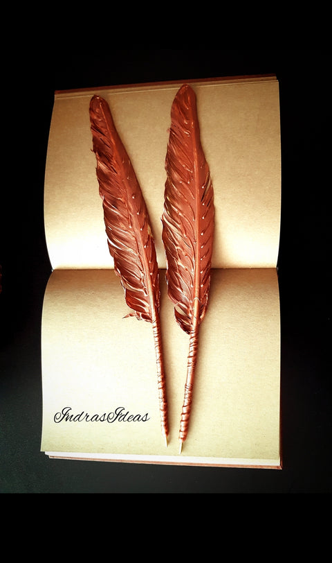 Copper feather Pen and Penholder Set.