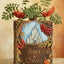Personalized handmade hardcover Autumn wedding guest book  The cover features a painted blue sky with a 3D white castle, autumn leaves, red berries, and small pumpkins, with the names 'SARA & DANIEL' and the date
