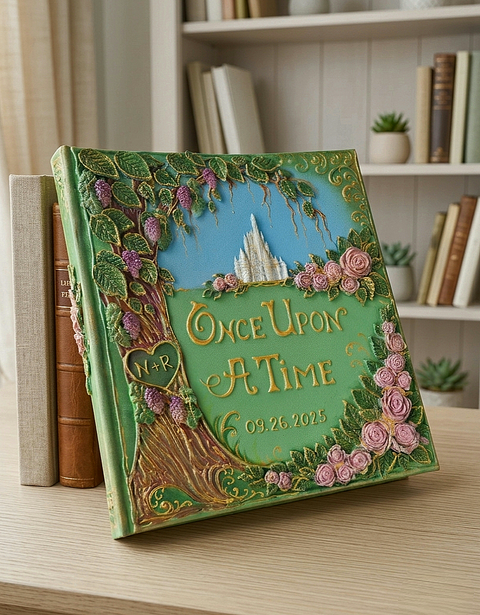 Personalized Photo Album & Fairytale Wedding Guest Book – Once Upon A Time Castle Memory Book
