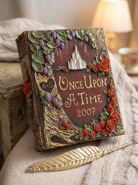 Fairytale Castle & Red Rose Personalised Wedding Guest Book Set
