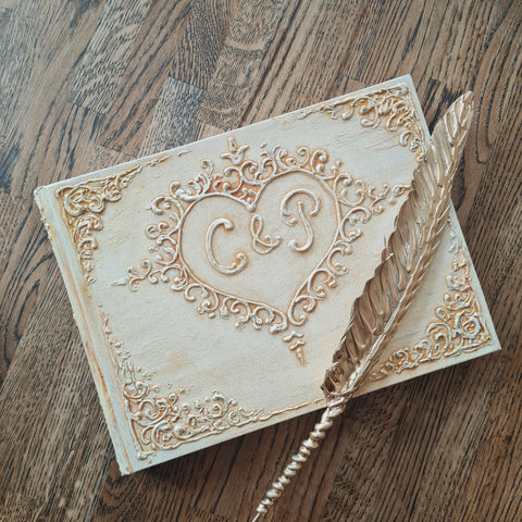 Custom 3D Baroque Wedding Guest Book, Personalized Vintage Monogram Keepsake