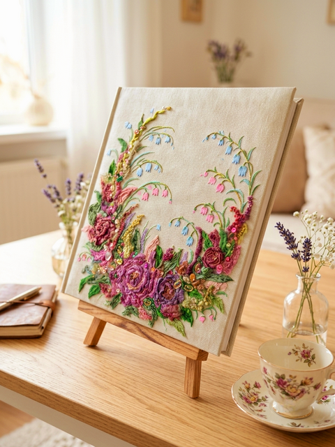 Handmade 3D Embroidered Floral Photo Album – Luxury Wedding & Family Keepsake