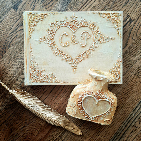 Custom 3D Baroque Wedding Guest Book, Personalized Vintage Monogram Keepsake