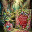 A personalized fantasy forest-themed keepsake set displayed on a tabletop, featuring a rectangular box with a red background, blue birds, mushrooms, and the names 'Aliana & Gizelle' with the date '05.15.