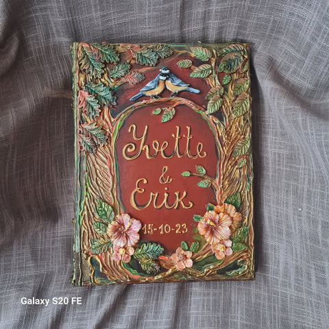 Personalized 3D Sculpted Wedding Guest Book – Enchanted Forest & Lovebirds Rustic Keepsake