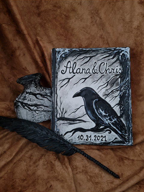 Personalized 3D Raven Wedding Guest Book | Gothic Woodland