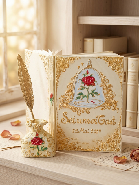 Custom Fairytale Wedding Guest Book with Enchanted Rose