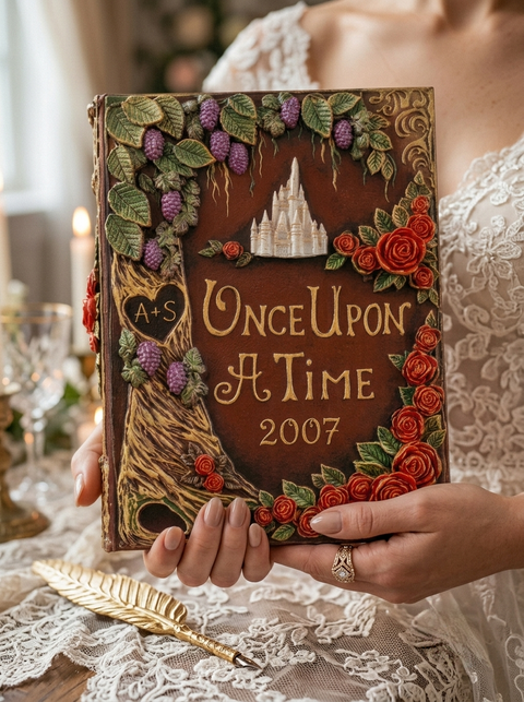 Fairytale Castle & Red Rose Personalised Wedding Guest Book Set
