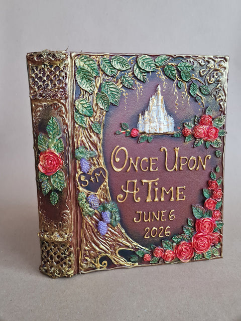 Fairytale Castle & Red Rose Personalised Wedding Guest Book Set