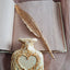 Personalized Vintage Wedding Guest Book – 3D Sculpted Gold Heart Monogram Keepsake with Feather Pen & Stand