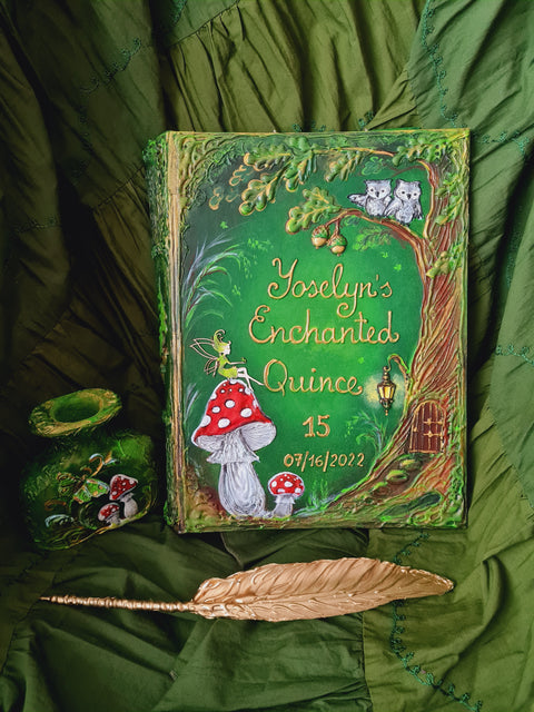 Custom Enchanted Forest Guest Book – Whimsical Fairy & Woodland Mushroom Album for Weddings, Quinceañera & Birthdays